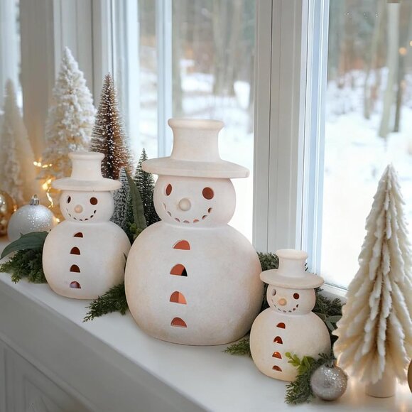 1 Pack Handmade White Clay Winter Holiday Rustic Unique Decor Snowman Figurines - Picture 5 of 6